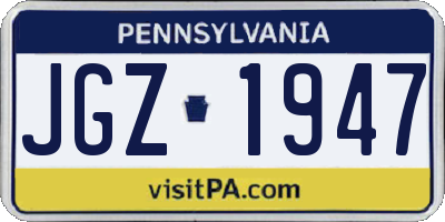PA license plate JGZ1947