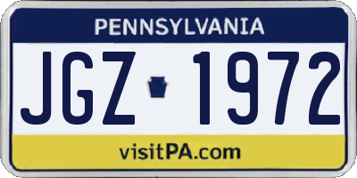 PA license plate JGZ1972