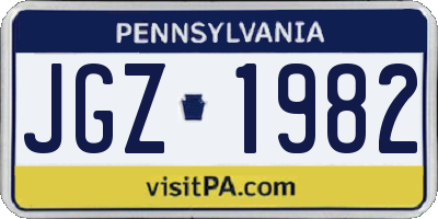 PA license plate JGZ1982