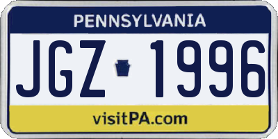 PA license plate JGZ1996