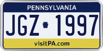 PA license plate JGZ1997