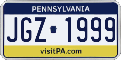 PA license plate JGZ1999