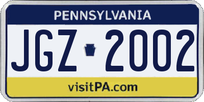 PA license plate JGZ2002