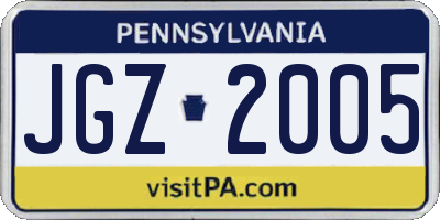 PA license plate JGZ2005
