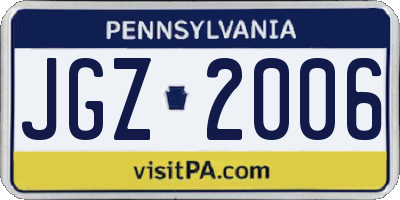 PA license plate JGZ2006