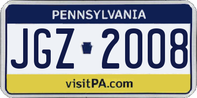 PA license plate JGZ2008