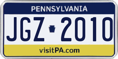 PA license plate JGZ2010