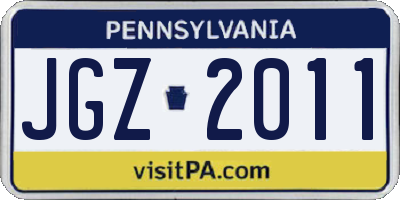 PA license plate JGZ2011