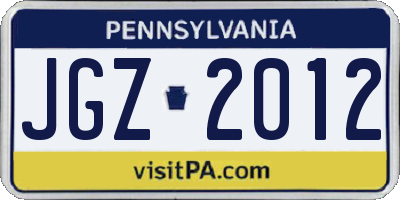PA license plate JGZ2012