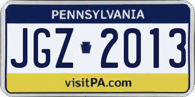PA license plate JGZ2013