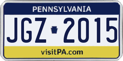 PA license plate JGZ2015