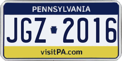 PA license plate JGZ2016