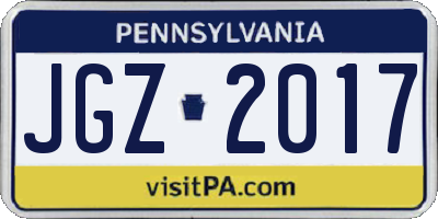 PA license plate JGZ2017