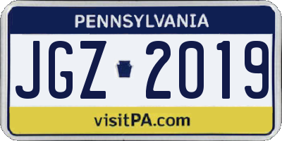 PA license plate JGZ2019