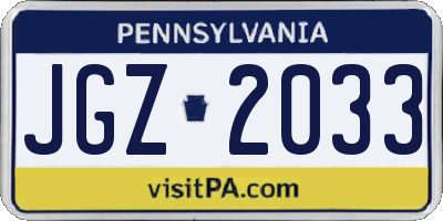 PA license plate JGZ2033