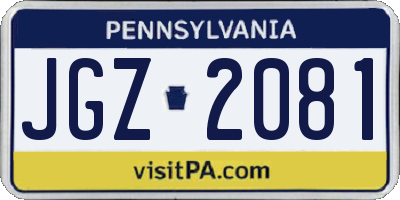 PA license plate JGZ2081