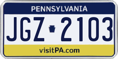 PA license plate JGZ2103