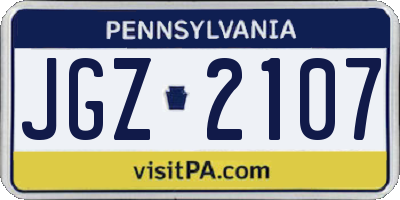 PA license plate JGZ2107