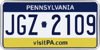 PA license plate JGZ2109