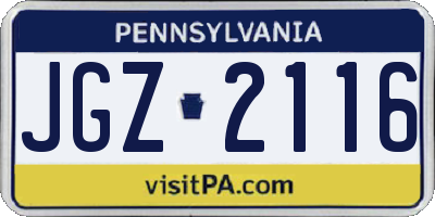 PA license plate JGZ2116