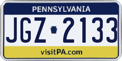 PA license plate JGZ2133