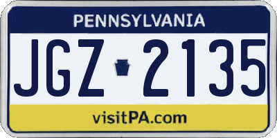 PA license plate JGZ2135