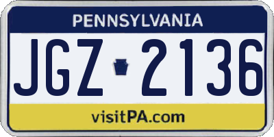 PA license plate JGZ2136