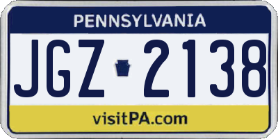 PA license plate JGZ2138