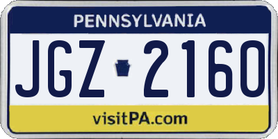 PA license plate JGZ2160