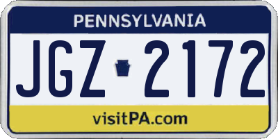 PA license plate JGZ2172