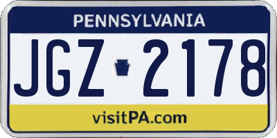 PA license plate JGZ2178