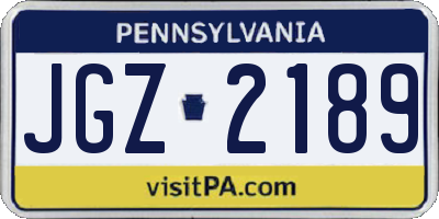 PA license plate JGZ2189
