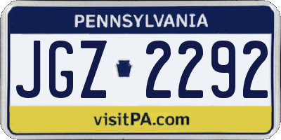 PA license plate JGZ2292