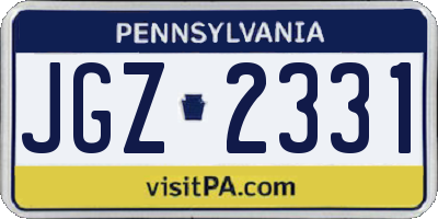 PA license plate JGZ2331