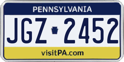 PA license plate JGZ2452