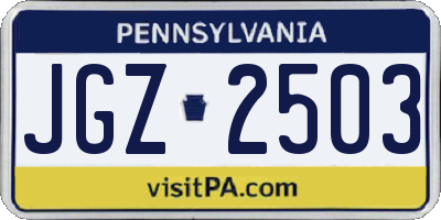 PA license plate JGZ2503