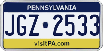 PA license plate JGZ2533