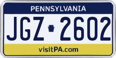 PA license plate JGZ2602