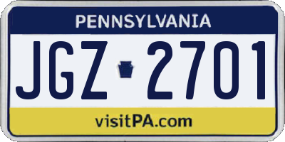 PA license plate JGZ2701