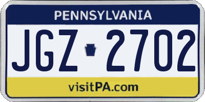 PA license plate JGZ2702