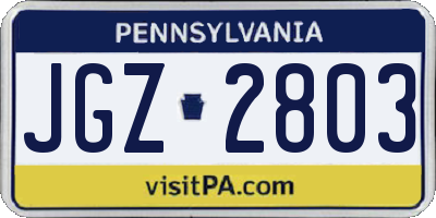 PA license plate JGZ2803