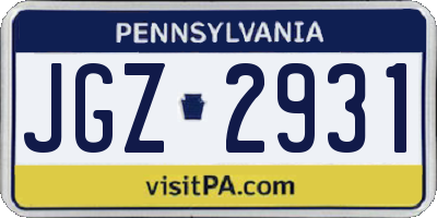 PA license plate JGZ2931