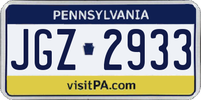 PA license plate JGZ2933
