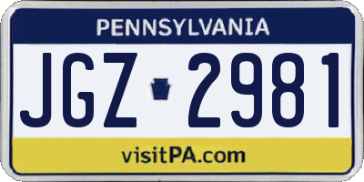 PA license plate JGZ2981