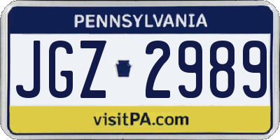 PA license plate JGZ2989