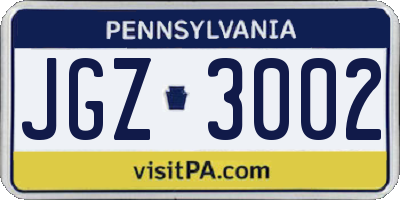 PA license plate JGZ3002