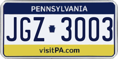 PA license plate JGZ3003