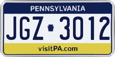PA license plate JGZ3012