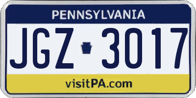 PA license plate JGZ3017