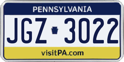 PA license plate JGZ3022